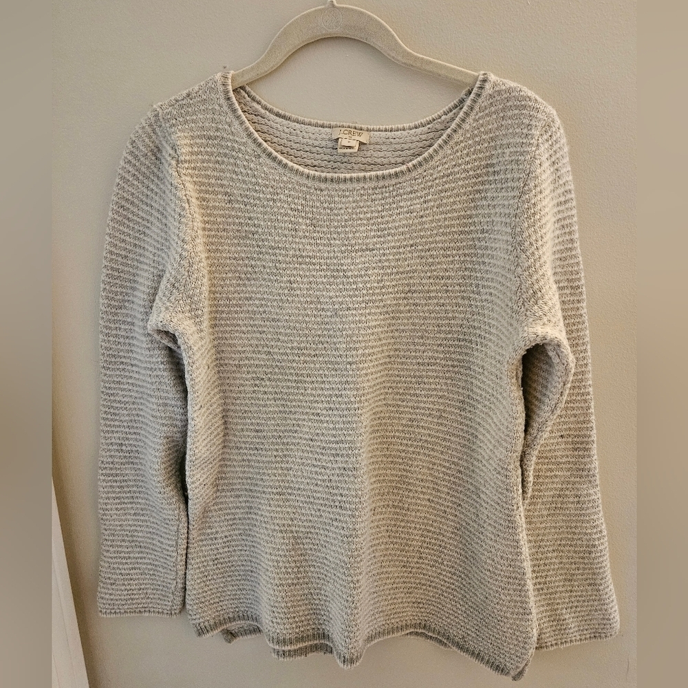 J.Crew Light Gray and cream Striped merino wool blend Sweater size M